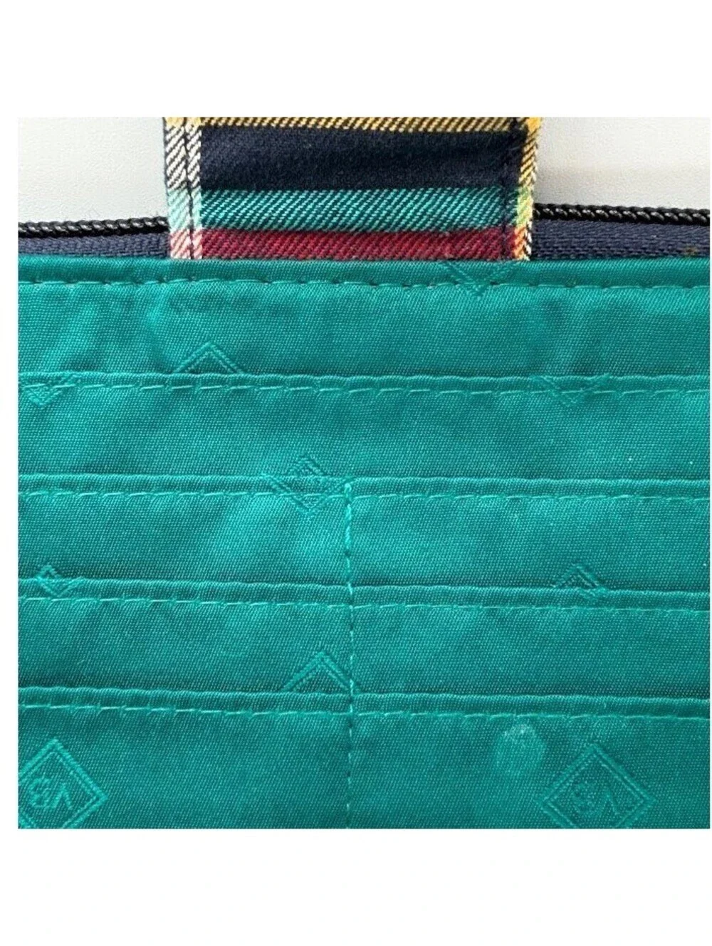 Vera Bradley Scottie Dog Plaid Turnlock Wallet Navy Blue Tartan Quilted Cotton